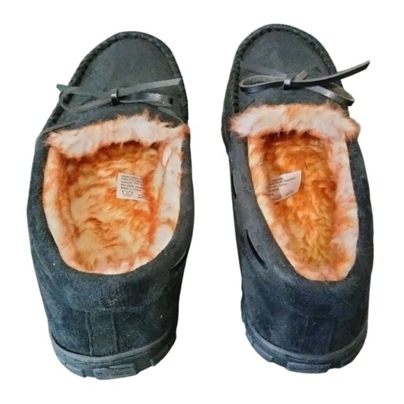 Moccasin Slippers Microsuede Upper Plush Lining Rubber Sole Black Mens Size 10 - Picture 8 of 11